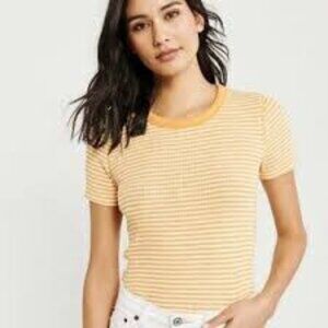 Abercrombie & Fitch Yellow Striped Crewneck Tee